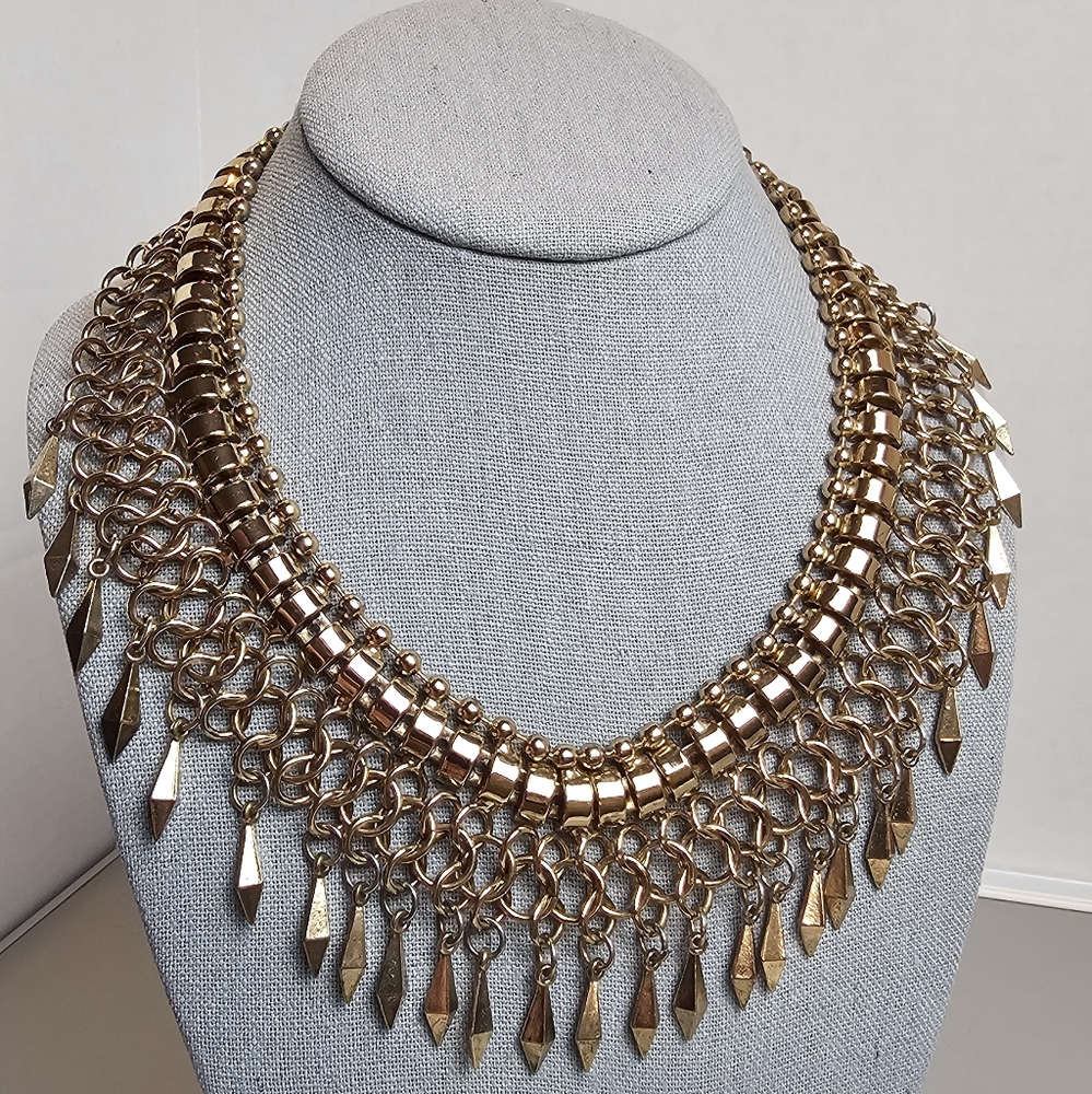 [Statement Necklace] Gold Multi Layered Metalic B… - image 8